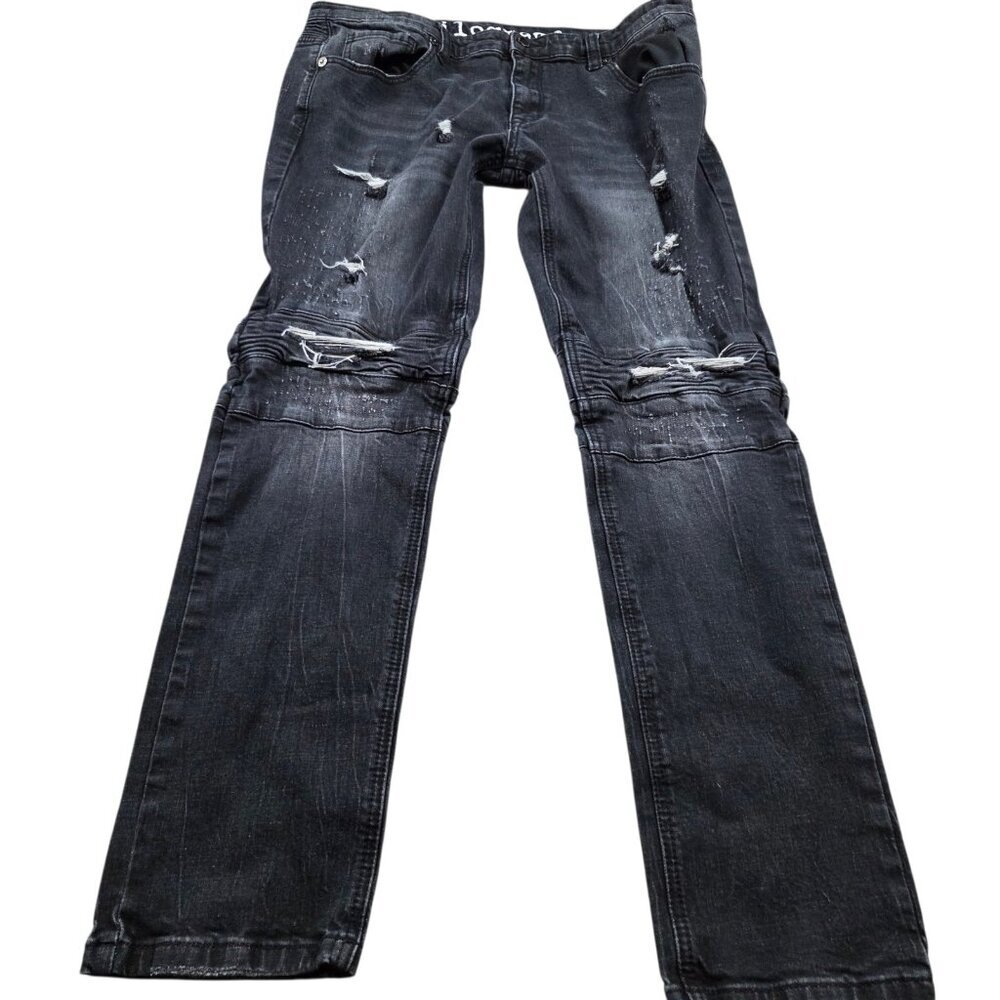 Kilogram Jeans Mens 38x32 Black Distressed Stretch Denim Slim